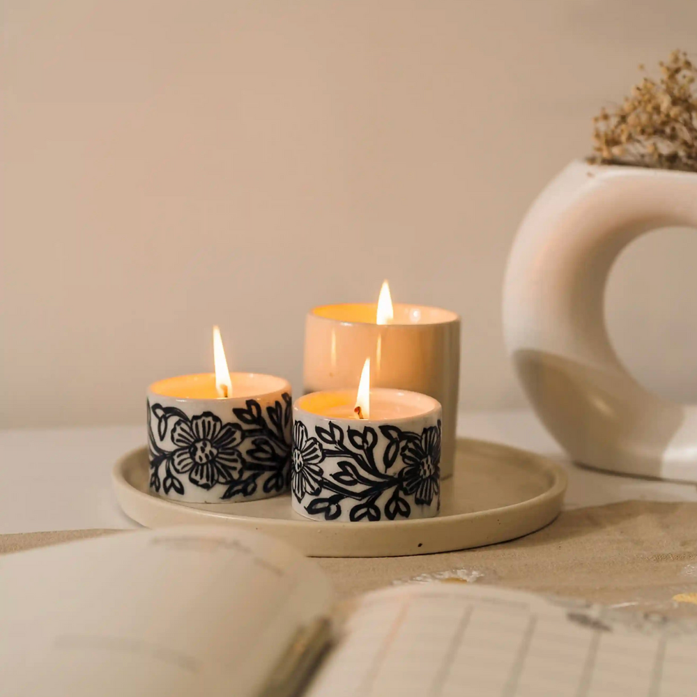 Roohani Rang Ceramic Candles-Set of Two