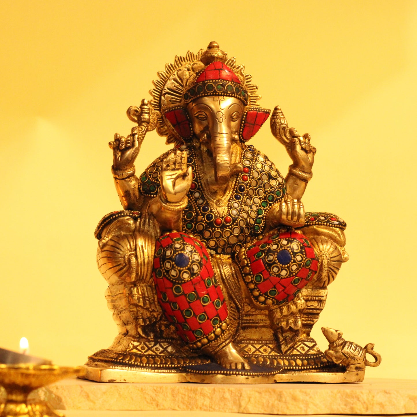 Lalitāsana Vinayaka – Premium Stone Inlay Ganesha Murti (24 cm, 4.8 kg)