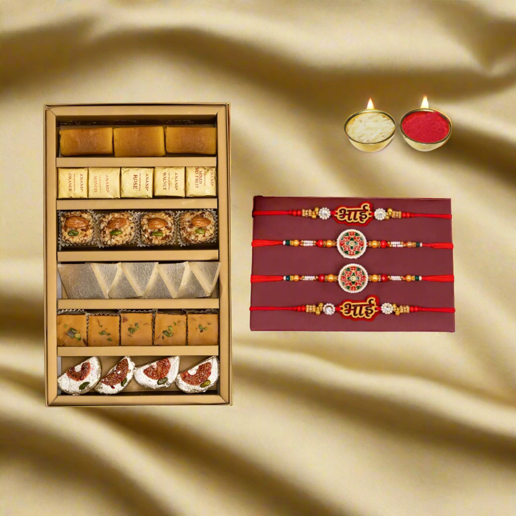 "Tradition Meets Sweetness: Bigwishbox Rakhi and Assorted Mithai Combo"