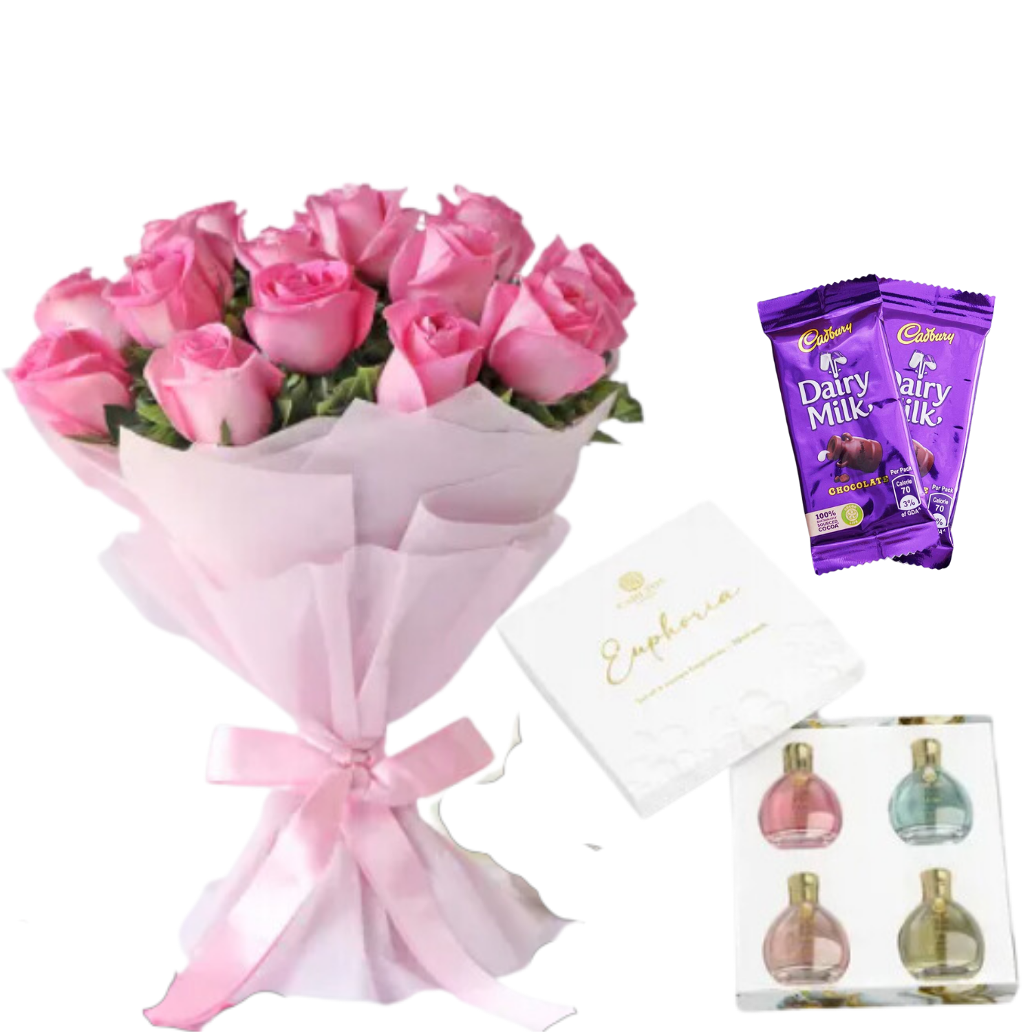 "Ultimate Women's Gift Set: 4 Perfumes, Roses, Chocolates"
