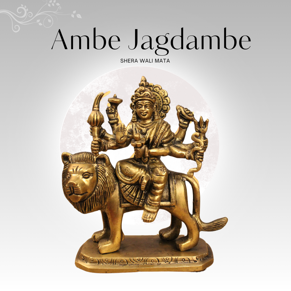 Sherawali Mata Brass Idol – Antique Finish | Divine Strength & Protection