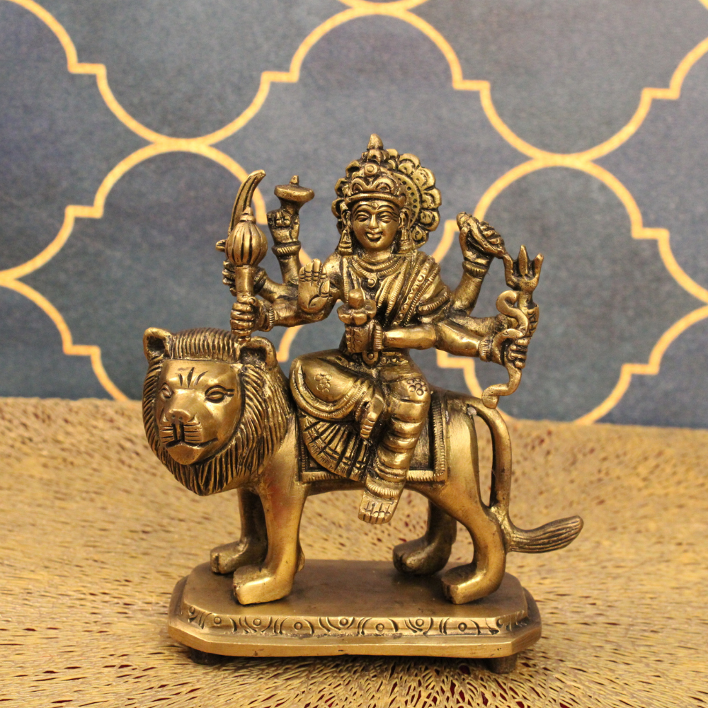 Sherawali Mata Brass Idol – Antique Finish | Divine Strength & Protection