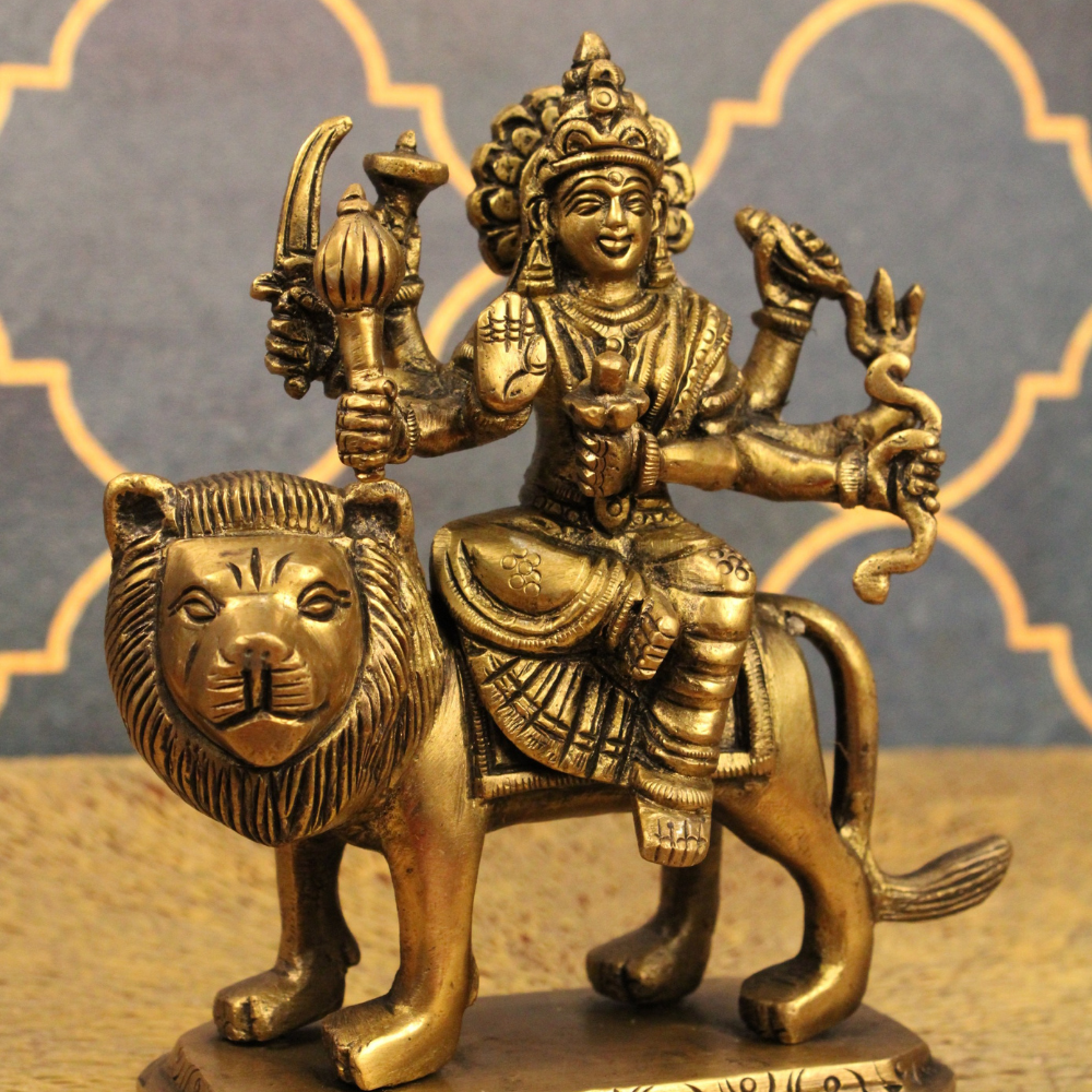 Sherawali Mata Brass Idol – Antique Finish | Divine Strength & Protection