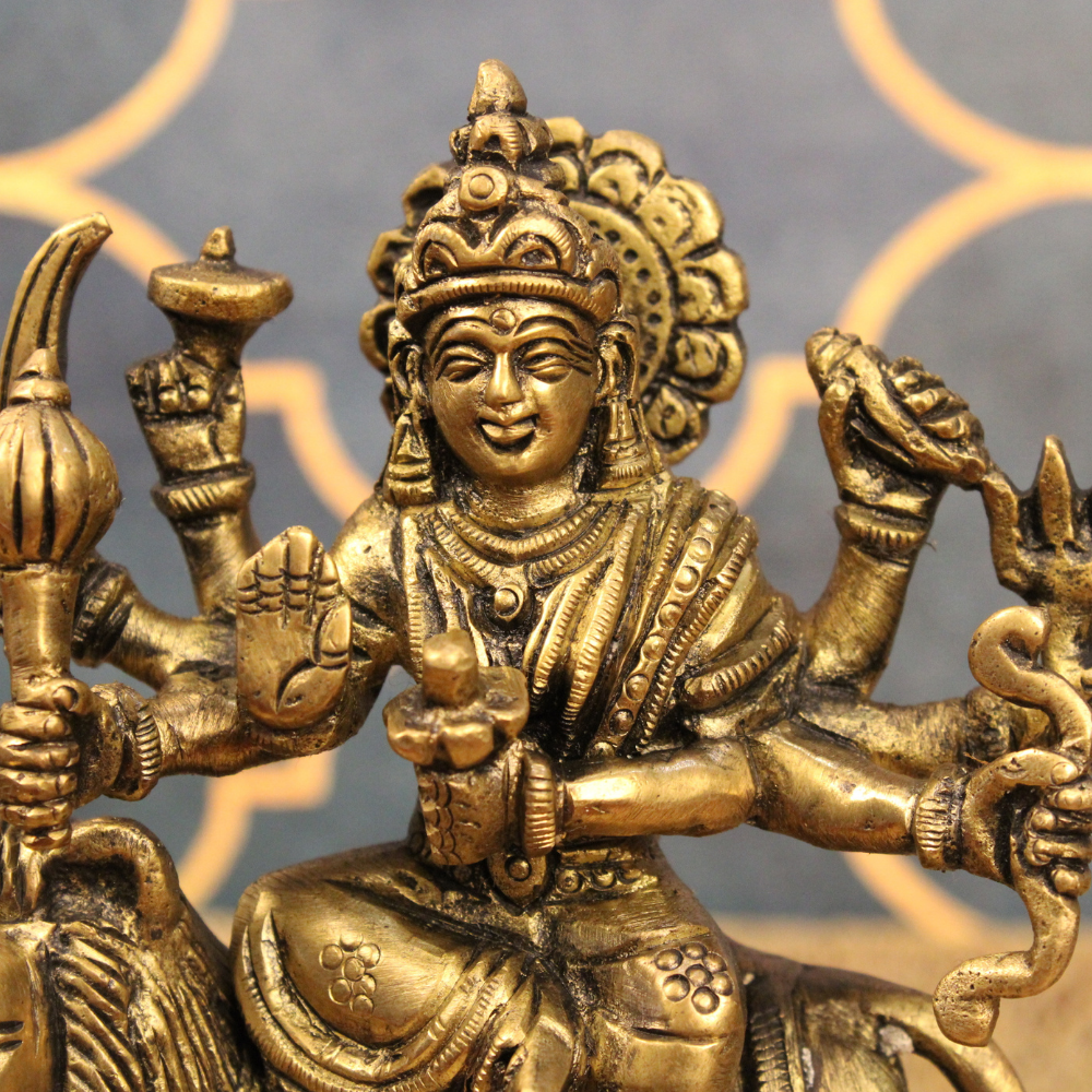 Sherawali Mata Brass Idol – Antique Finish | Divine Strength & Protection