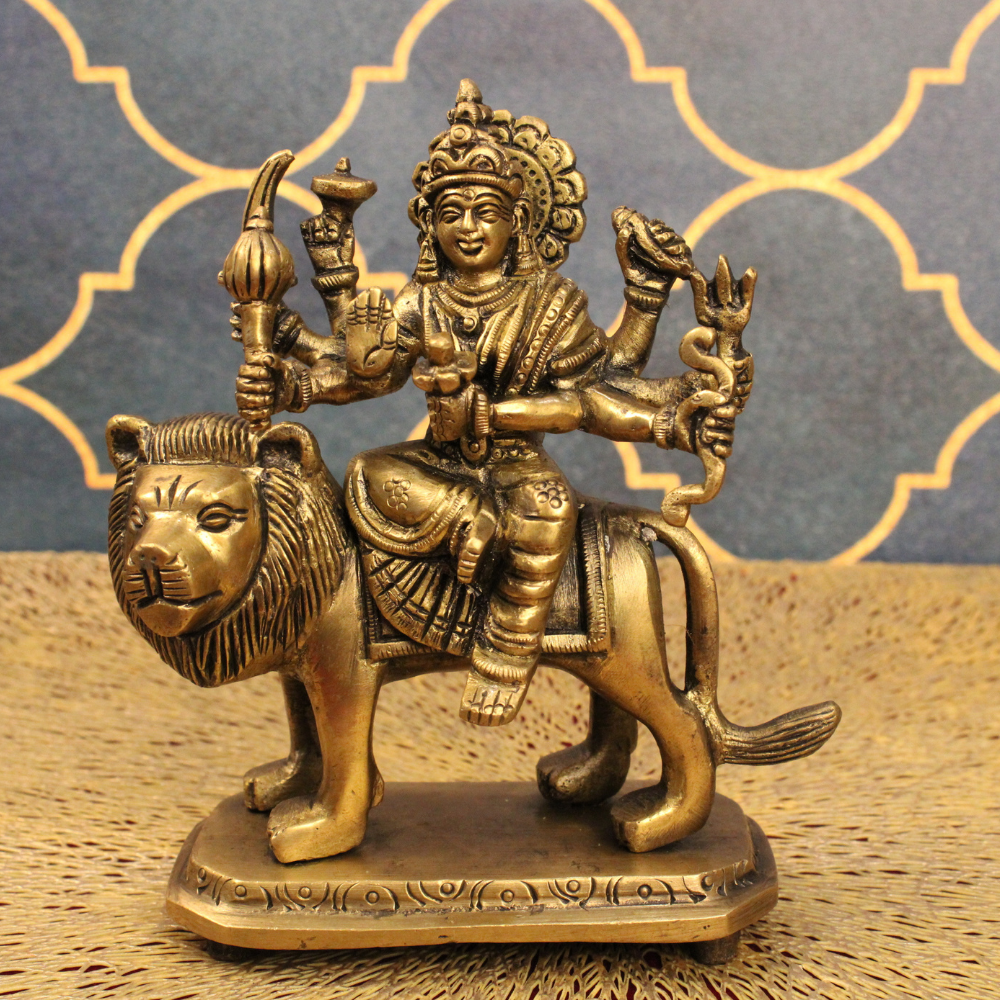 Sherawali Mata Brass Idol – Antique Finish | Divine Strength & Protection