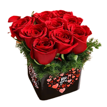 Romantic Red Roses in a Glass Vase