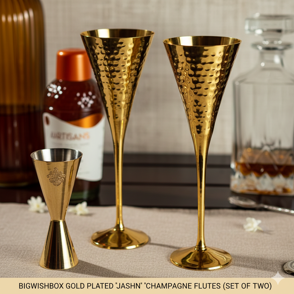 Bigwishbox 'Jashn' Gold-Plated Champagne Flutes (Set of Two)