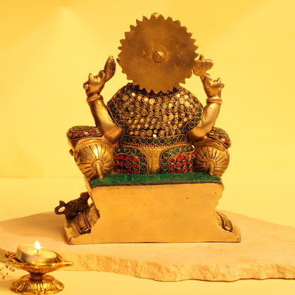 Lalitāsana Vinayaka – Premium Stone Inlay Ganesha Murti (24 cm, 4.8 kg)