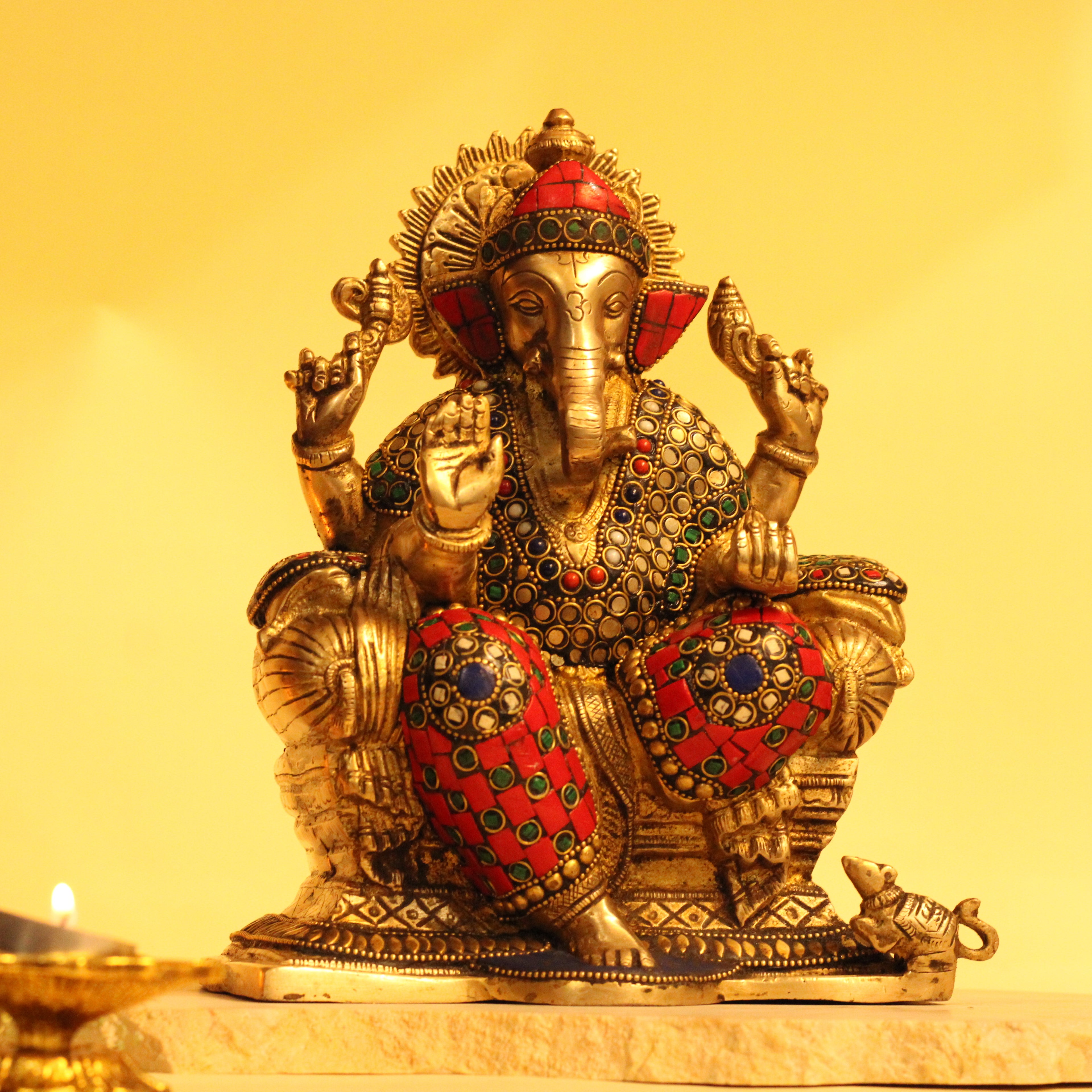 Lalitāsana Vinayaka – Premium Stone Inlay Ganesha Murti (24 cm, 4.8 kg)