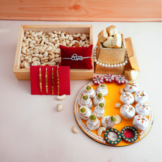 Brotherly Bond Rakhi Gift Box: Sweets, Dry Fruits & Chocolates