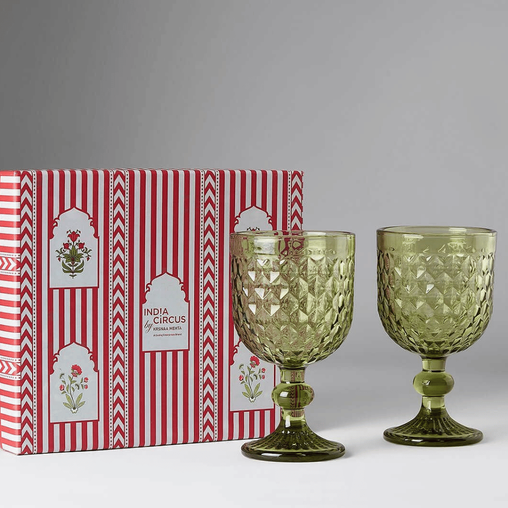 Mint Embossed Wine Glasses Set of 2