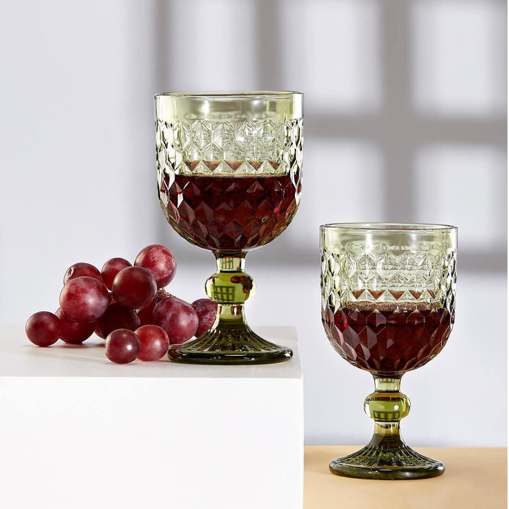Mint Embossed Wine Glasses Set of 2