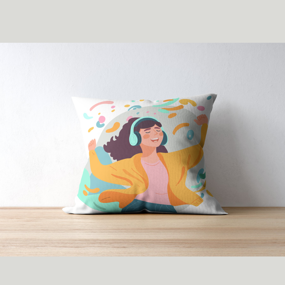 Music Vibes Printed Cushion Cover (16×16 Inch)