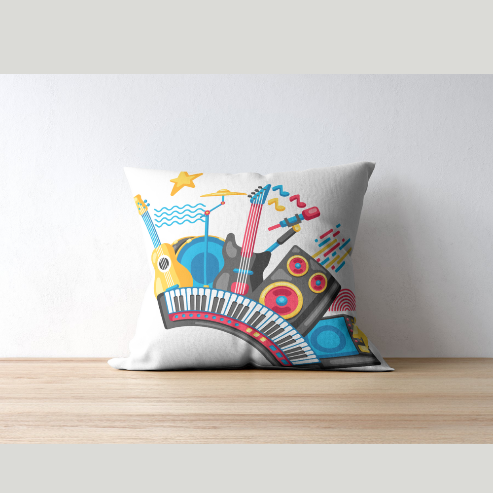 Music Vibes Printed Cushion Cover (16×16 Inch)
