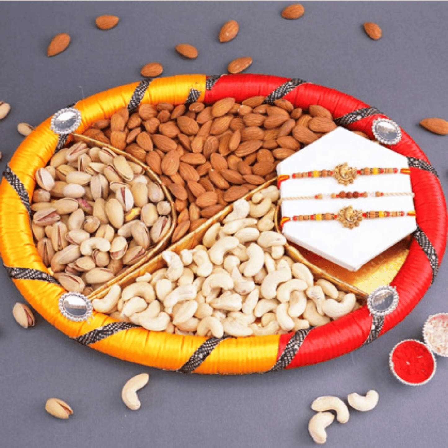 Triad of Love: 500gms Dryfruits with 3 Rakhis
